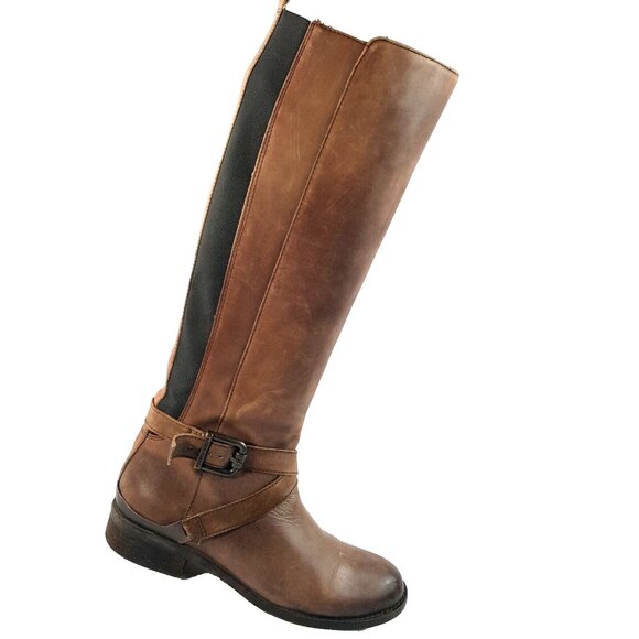 Vince Camuto Women's Knee High Riding Boots Brown Distressed Leather  Size 6.5 - Picture 1 of 11